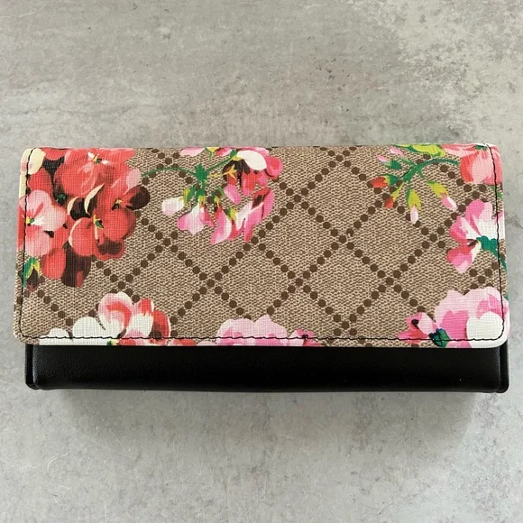 Floral Blooms & Black Vegan Leather Supreme Long Wallet Wristlet by AR New York - Picture 3 of 7